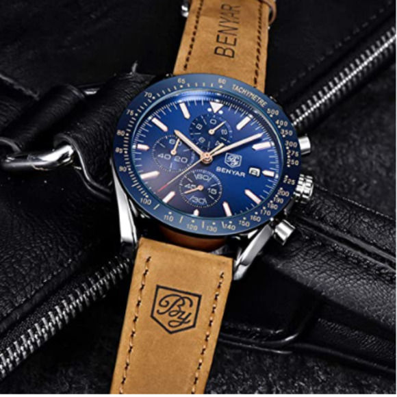 NWT Mens Luxary Benyar Leather Band Watch - Picture 5 of 6